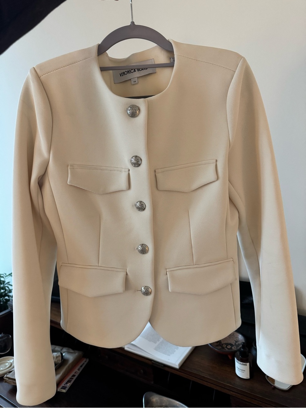 Veronica Beard Cream Kensington Jacket Cropped Blazer